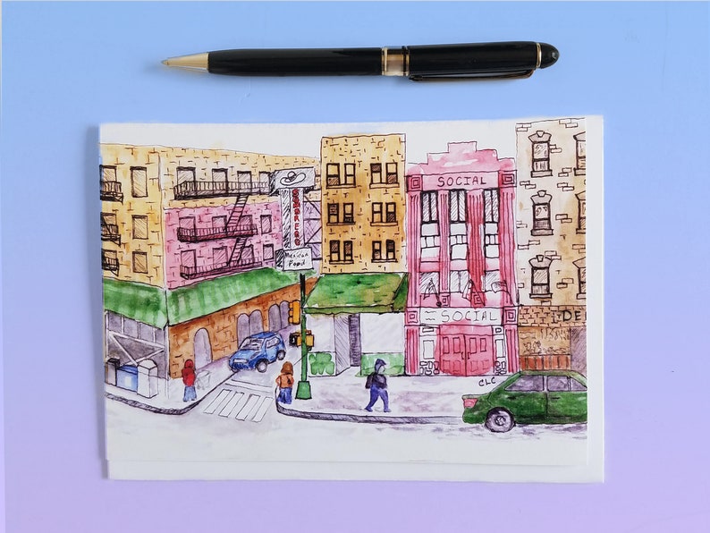 New York City Urban Sketching Greeting Card Set, NYC Cityscape Scenes, 5 x 7 Blank Cards suitable for framing image 4