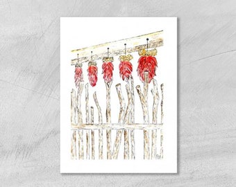 Madrid New Mexico Hanging Red Ristras Wall Art Print, Southwest Art Wall Decor, New Mexico True