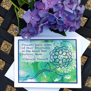 Chinese Proverb Appreciation Note Card, Thank You Card Gift Set, Encouragement Notecard with Abstract Hydrangea Flower, Blank Any Occasion image 2