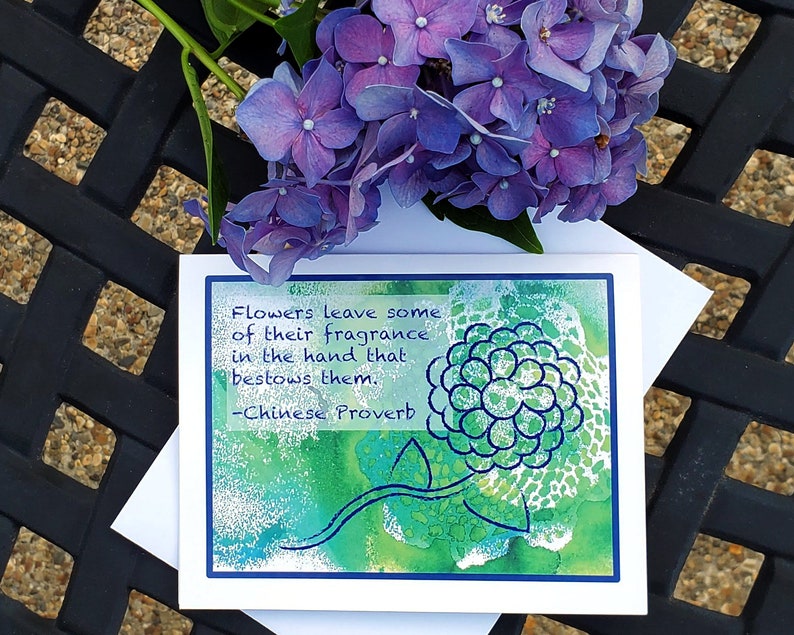 Chinese Proverb Appreciation Note Card, Thank You Card Gift Set, Encouragement Notecard with Abstract Hydrangea Flower, Blank Any Occasion image 2