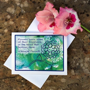 Chinese Proverb Appreciation Note Card, Thank You Card Gift Set, Encouragement Notecard with Abstract Hydrangea Flower, Blank Any Occasion image 4