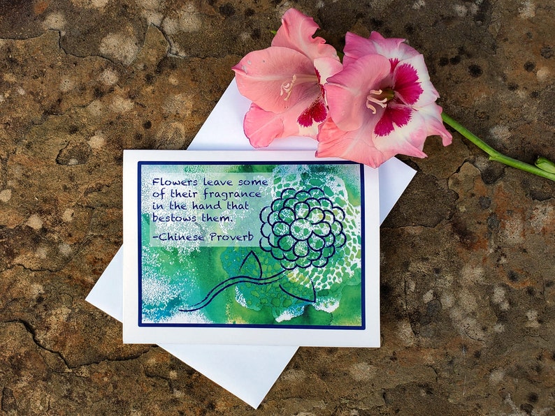 Chinese Proverb Appreciation Note Card, Thank You Card Gift Set, Encouragement Notecard with Abstract Hydrangea Flower, Blank Any Occasion image 4