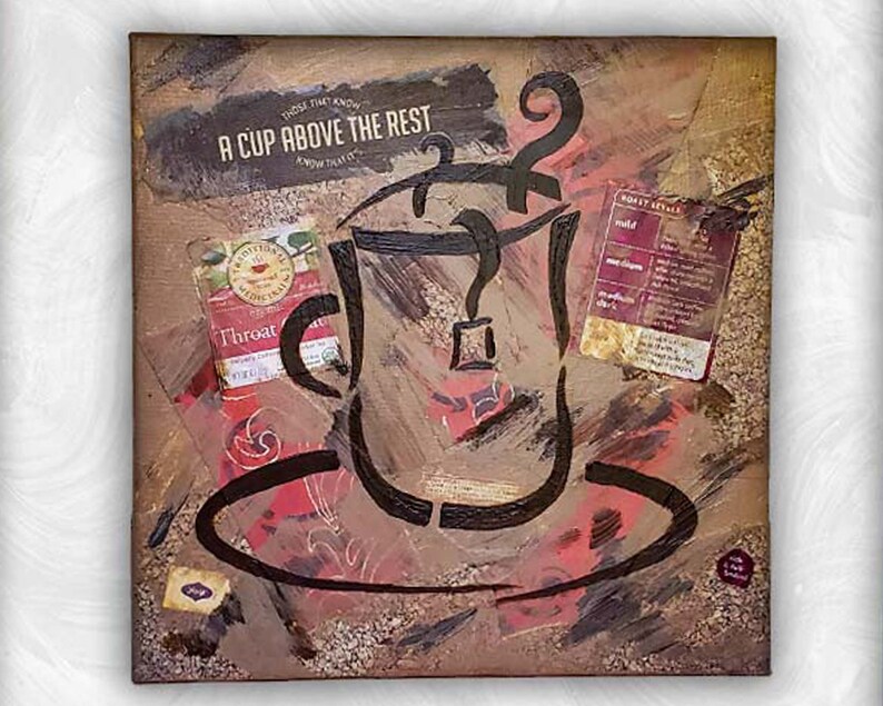 Original Coffee Tea Mixed Media Canvas Set inspired by American painter and graphic artist Robert Rauschenberg image 5