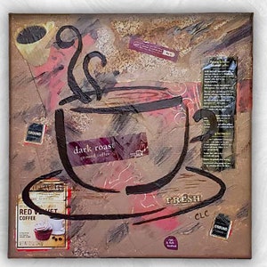 Original Coffee Tea Mixed Media Canvas Set inspired by American painter and graphic artist Robert Rauschenberg image 4