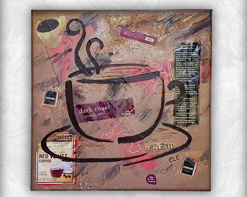 Original Coffee Tea Mixed Media Canvas Set inspired by American painter and graphic artist Robert Rauschenberg image 4