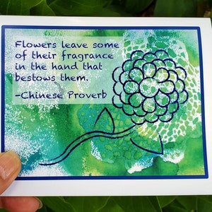 Chinese Proverb Appreciation Note Card, Thank You Card Gift Set, Encouragement Notecard with Abstract Hydrangea Flower, Blank Any Occasion image 1