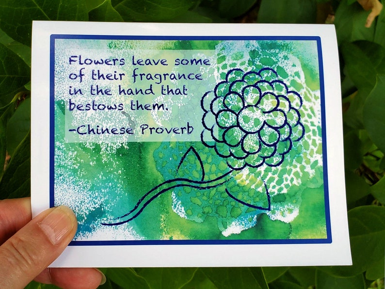 Chinese Proverb Appreciation Note Card, Thank You Card Gift Set, Encouragement Notecard with Abstract Hydrangea Flower, Blank Any Occasion image 1