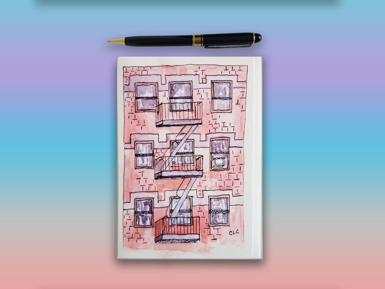 New York City Urban Sketching Greeting Card Set, NYC Cityscape Scenes, 5 x 7 Blank Cards suitable for framing image 8