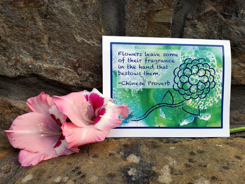 Chinese Proverb Appreciation Note Card, Thank You Card Gift Set, Encouragement Notecard with Abstract Hydrangea Flower, Blank Any Occasion image 6