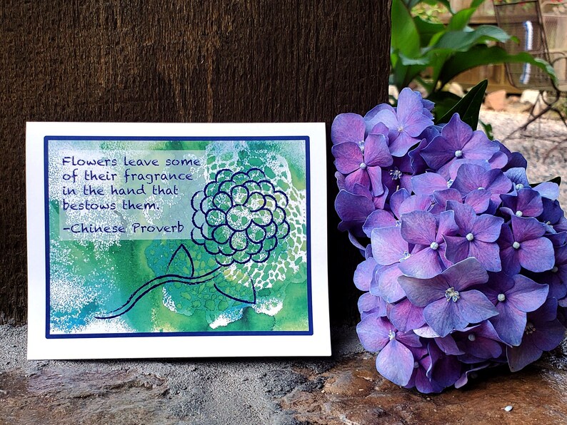 Chinese Proverb Appreciation Note Card, Thank You Card Gift Set, Encouragement Notecard with Abstract Hydrangea Flower, Blank Any Occasion image 5