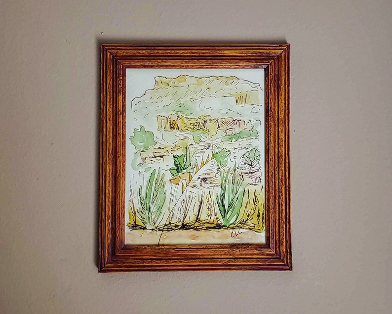 Jemez New Mexico Mountain Landscape Watercolor, Plein Air Painting Art Print Framed 8x10 inches