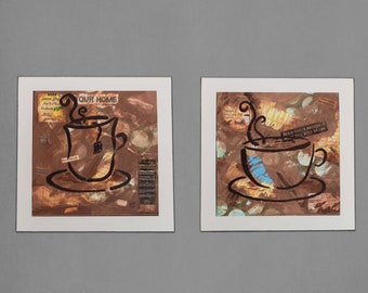 Coffee and Tea Cup Giclee Fine Art Giclee Print Set for Kitchen, Wall Art Collage for Coffee Shop, Office Break Room Decor