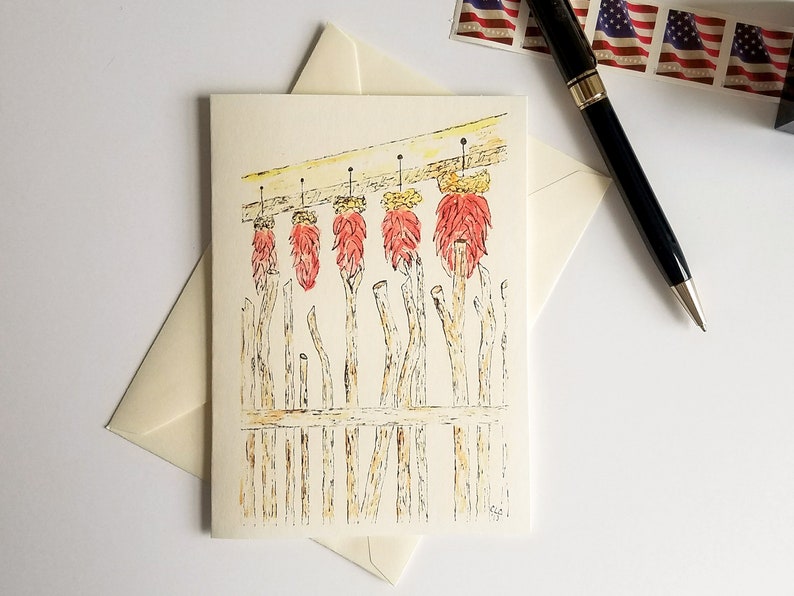 Red Chili Ristras Greeting Card, Madrid New Mexico Ristras Notecard, Southwestern NM Art, Set of 6
