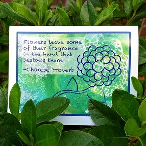 Chinese Proverb Appreciation Note Card, Thank You Card Gift Set, Encouragement Notecard with Abstract Hydrangea Flower, Blank Any Occasion image 8