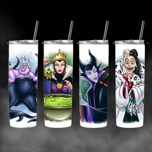 Villains Collection  Inspired Reusable Tumbler |Personalized 20oz Skinny Travel Tumbler | Metal Tumbler w/ Lid & Straw |Sublimated Drinkware