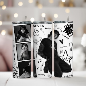 Jungkook Seven Inspired Reusable Tumbler |Personalized 20oz Skinny Travel Tumbler | Metal Tumbler with Lid and Straw |Sublimated Drinkware