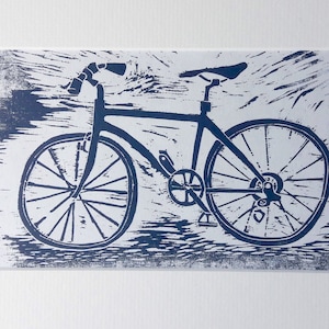 bicycle, woodcut, relief print