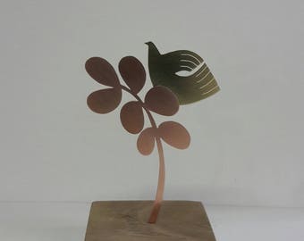 small sculpture, bird and leaves,peace, copper,bespoke gift,handmade, home decor, home wares