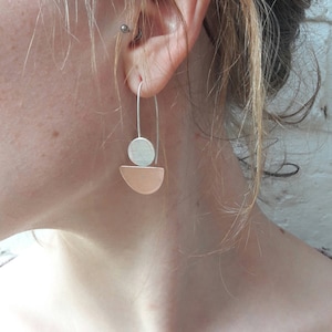 sterling silver and copper/brass earrings,metalwork, copper, jewellery, handmade, unique, gift, contemporary jewellery,