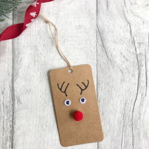 5 Handmade Christmas Gift Tags Reindeer Tag Present Tag Xmas Tag Gift Tag Cute Tag Xmas Hanging Tag Rudolph Tag image 7