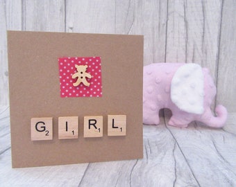 Baby Mädchen, niedlichen Baby-Karte, neue Ankunft Karte, neue Babykarte ist es ein Mädchen, Neugeborenes Karte, handgemachte Karte, Geburtskarte