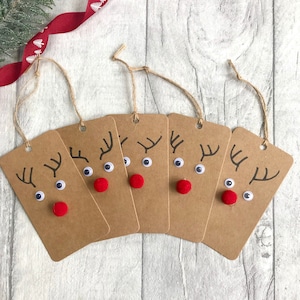 5 Handmade Christmas Gift Tags Reindeer Tag Present Tag Xmas Tag Gift Tag Cute Tag Xmas Hanging Tag Rudolph Tag image 1