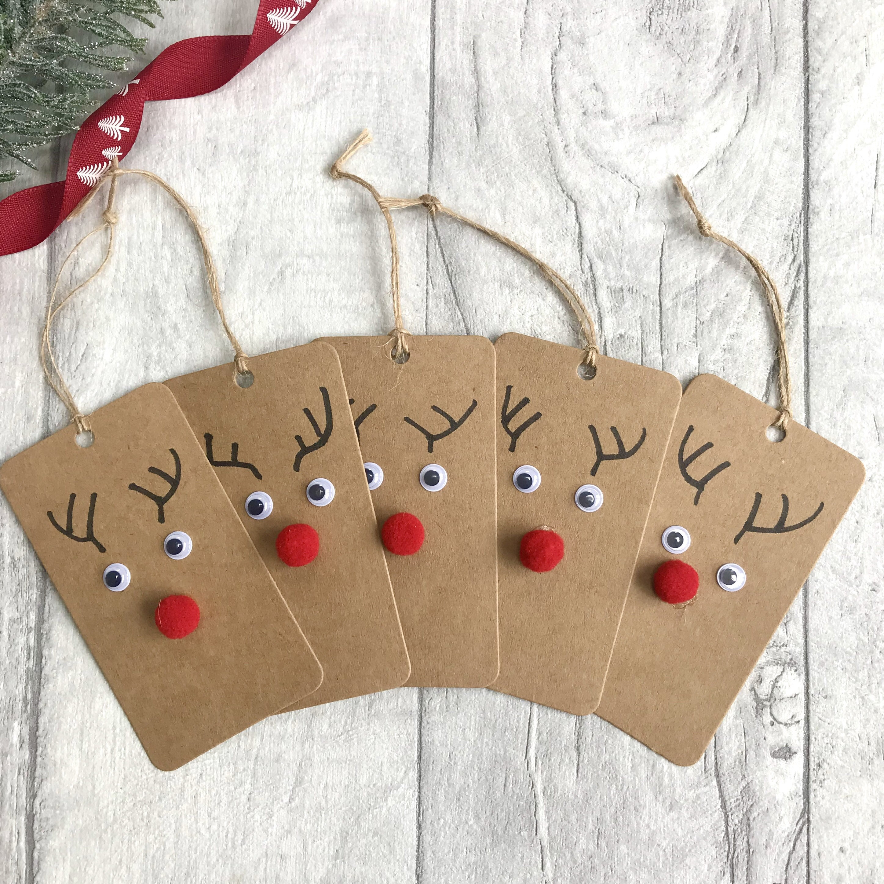 5 Handmade Christmas Gift Tags Reindeer Tag Present Tag Xmas Tag Gift