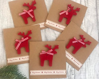 A Pack of 5 Fun Christmas Cards, Multipack Reindeer Cards, Rudolf Card, Festive Xmas Card, Kids Christmas Card