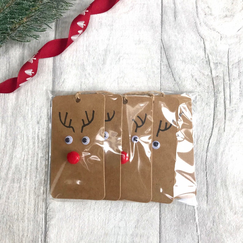 5 Handmade Christmas Gift Tags Reindeer Tag Present Tag Xmas Tag Gift Tag Cute Tag Xmas Hanging Tag Rudolph Tag image 5