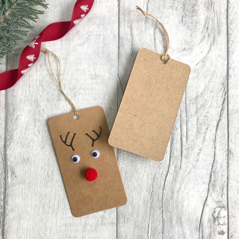 5 Handmade Christmas Gift Tags Reindeer Tag Present Tag Xmas Tag Gift Tag Cute Tag Xmas Hanging Tag Rudolph Tag image 3