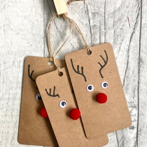 5 Handmade Christmas Gift Tags Reindeer Tag Present Tag Xmas Tag Gift Tag Cute Tag Xmas Hanging Tag Rudolph Tag image 6