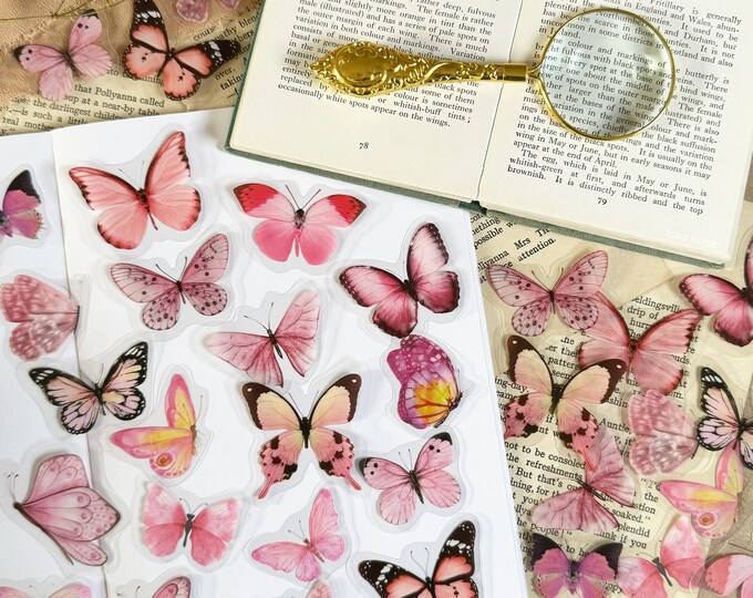 Pink Butterfly Stickers Pack, 40 Pcs Vintage Butterflies Sticker Set ...