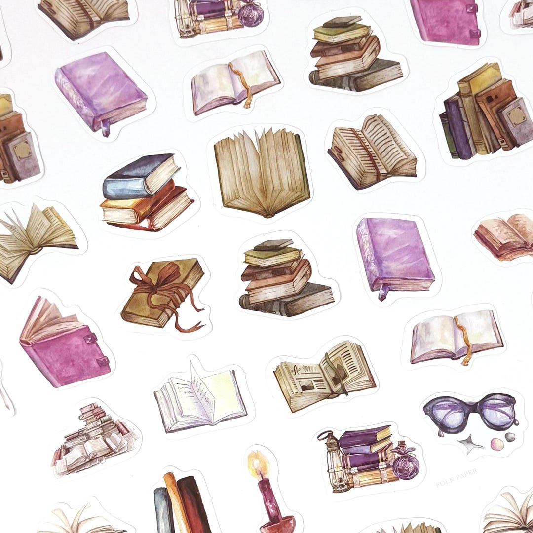 Books Sticker Set Vintage Book Stickers Pack, 46 Pcs Library Books Reading Journal ...
