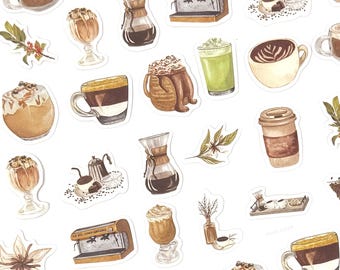 Coffee Shop Stickers Pack, 46 pcs Cafe Barista Cappuccino Cup Journal Sticker Set