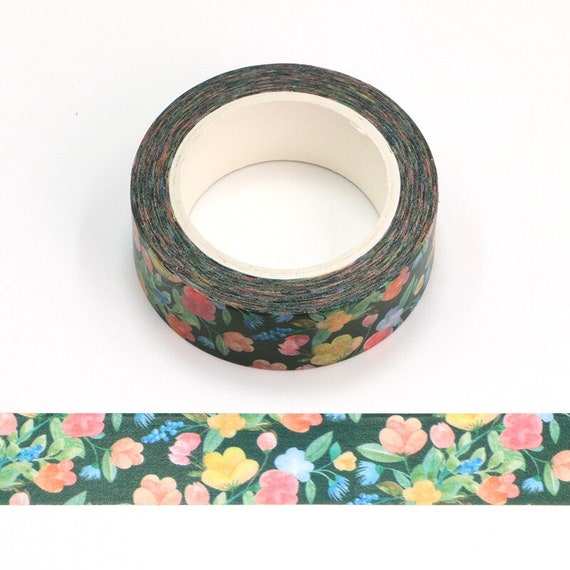 Spring Floral Washi Tape, 10m Wild Flower Planner Tape, Summer Planner, Green Craft Tape, Bullet Journal, Scrapbook Decoration