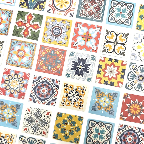 Vintage Pattern Tiles Stickers Pack, 46 pcs Retro Moroccan Sticker Set, Summer Planner, Junk Journal, Travel Scrapbook, Holiday Paper Crafts