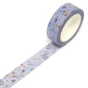 Blue Floral Washi Tape, 10m Pastel Wild Flowers Journal Tape Roll