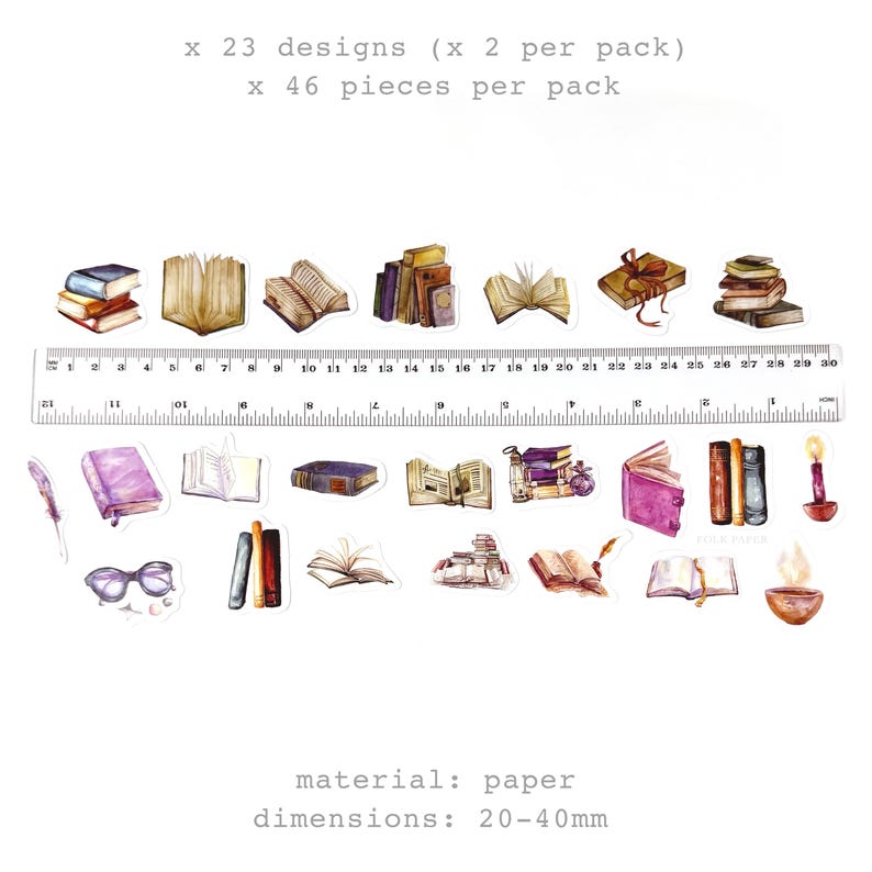 Books Sticker Set Vintage Book Stickers Pack, 46 Pcs Library Books Reading Journal ...