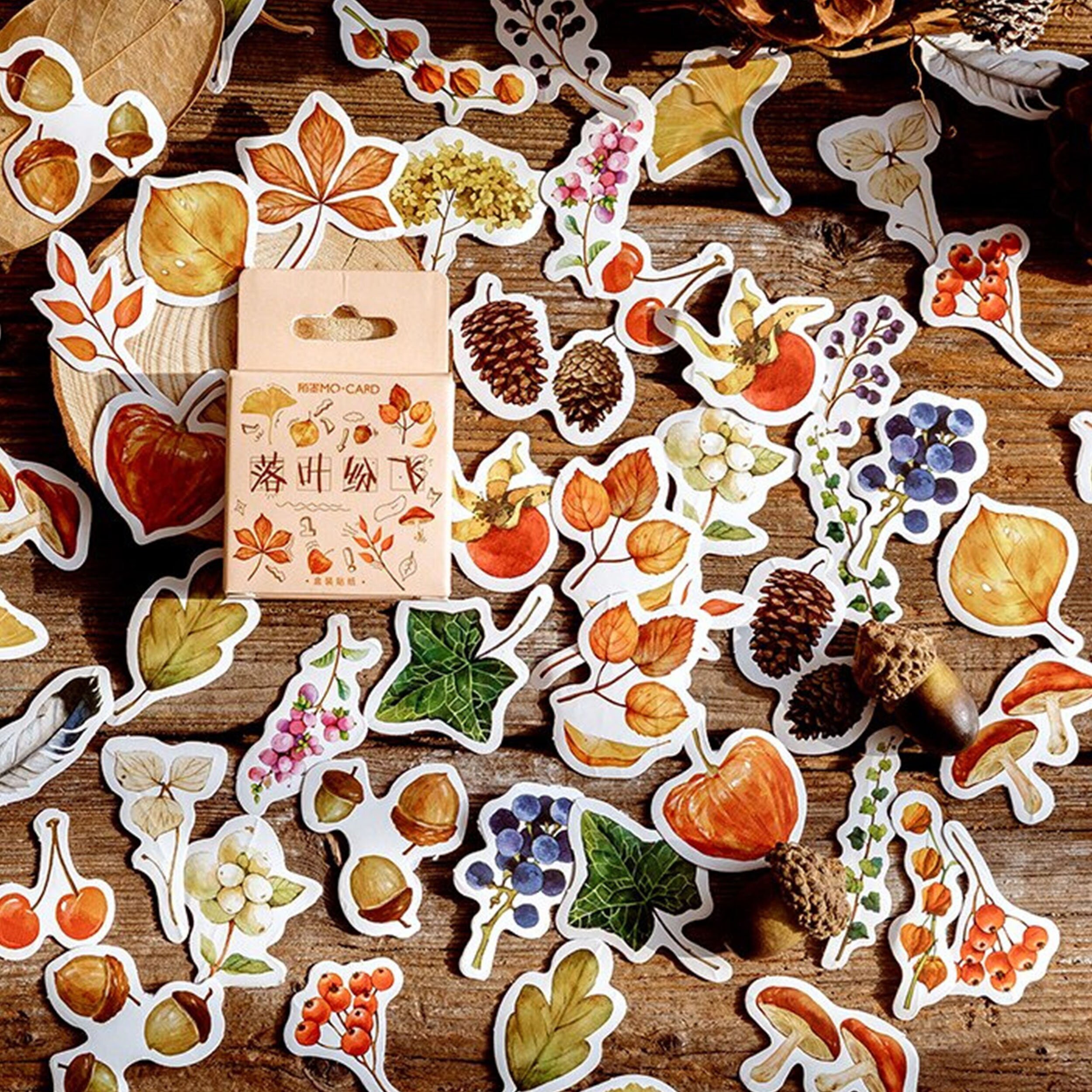 Woodland Stickers Pack, 45 pcs Forest Leaf Sticker Set, Junk Journal …