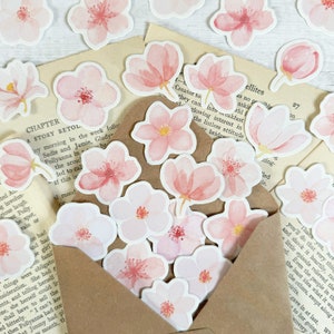 Cherry Blossom Stickers Pack, 45 pcs Pink Flower Sticker Set, Floral Japanese Sakura, Spring Journaling Supplies, Pretty Planner Decoration