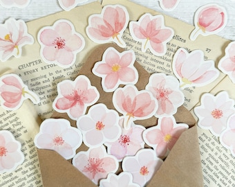 Cherry Blossom Stickers Pack, 45 pcs Pink Flower Sticker Set, Floral Japanese Sakura, Spring Journaling Supplies, Pretty Planner Decoration