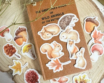 Woodland Animal Stickers Pack, 46 pcs Forest Bear Deer Hedgehog Mushroom Leaf Sticker Set, Nature Journaling, Autumn Planner Supplies