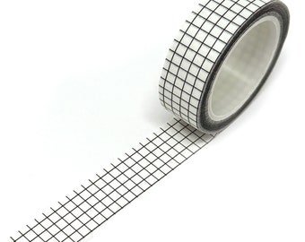 Grid Washi Tape, 10m Black and White Gridded Tape Roll, Minimalist Journaling Supplies