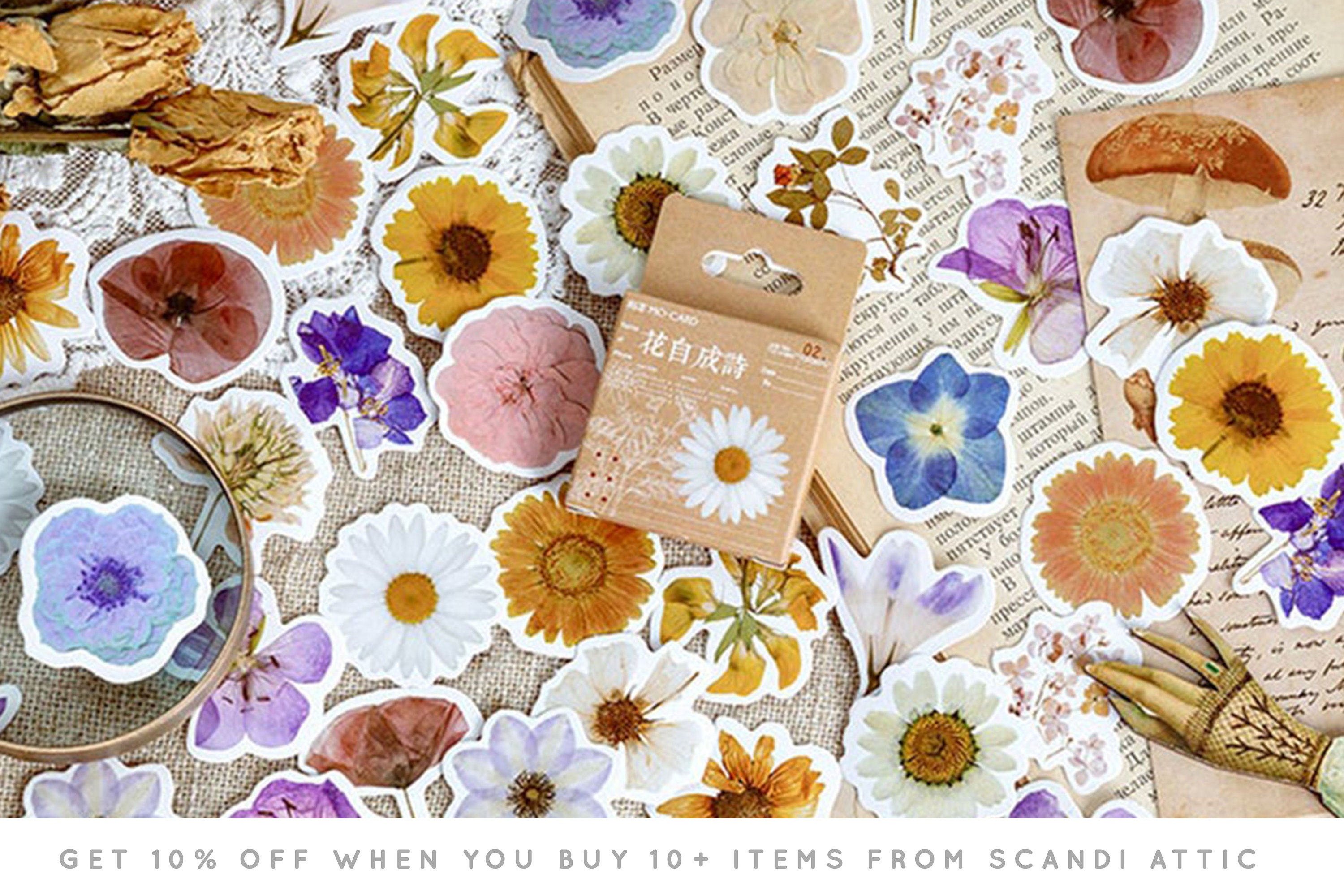 Pressed Flowers Stickers Pack 45 pcs Mo Card Floral Planner Etsy