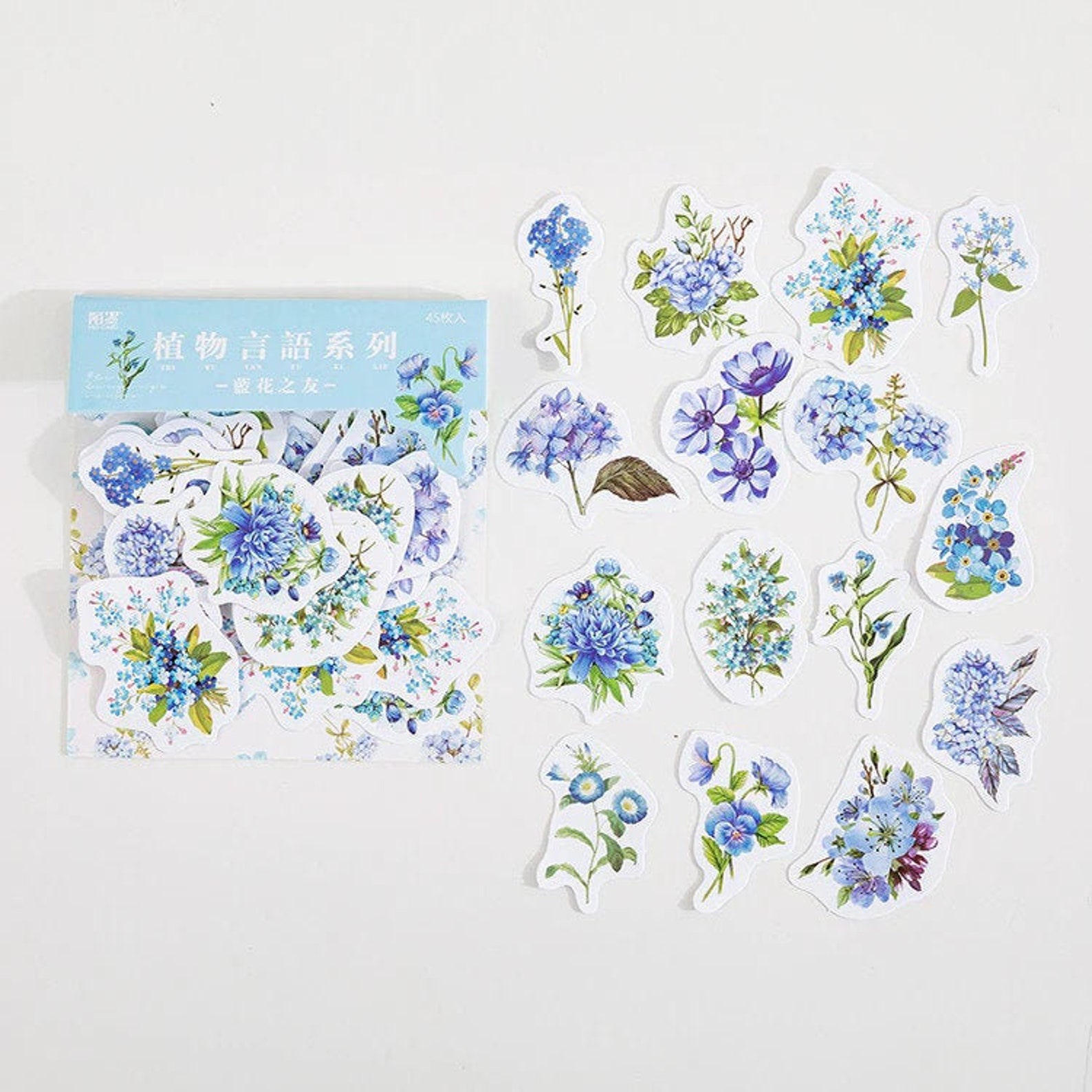 Blue Flower Stickers Pack. 45 pcs Floral Planner Stickers. | Etsy