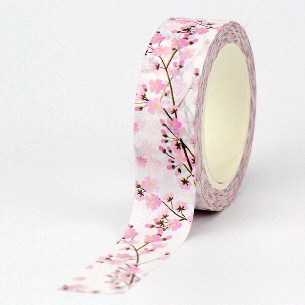 Cherry Blossom Washi Tape, 10m Pink Sakura Floral Tape Roll, Cherry Tree, Spring Journal, Scrapbooking, Planner Supplies, Paper Crafts