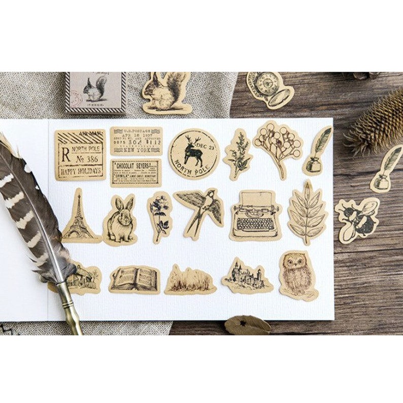 Vintage Animal Stickers Pack 46 Pcs Kraft Planner Stickers Etsy UK