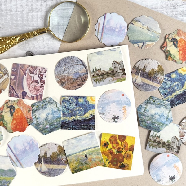 Art Stickers Pack, 46 pcs Vintage Artist Sticker Set, Van Gogh, Claude Monet, Impressionist Art, Junk Journal, Scrapbooking Supplies