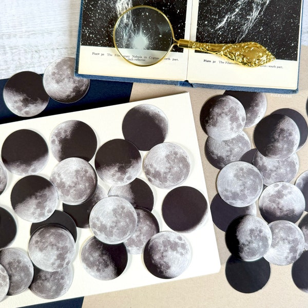Moon Phase Stickers Pack, 45 pcs Lunar Phases Stickers Set, Moon Journal, Astrology Planner, Witch Book of Spells, Halloween Crafts