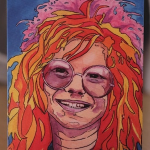 Janis Joplin wenskaart overgenomen van mijn originele schilderij. 6x4 kwaliteit digitale printkaart Rock Blues icoon